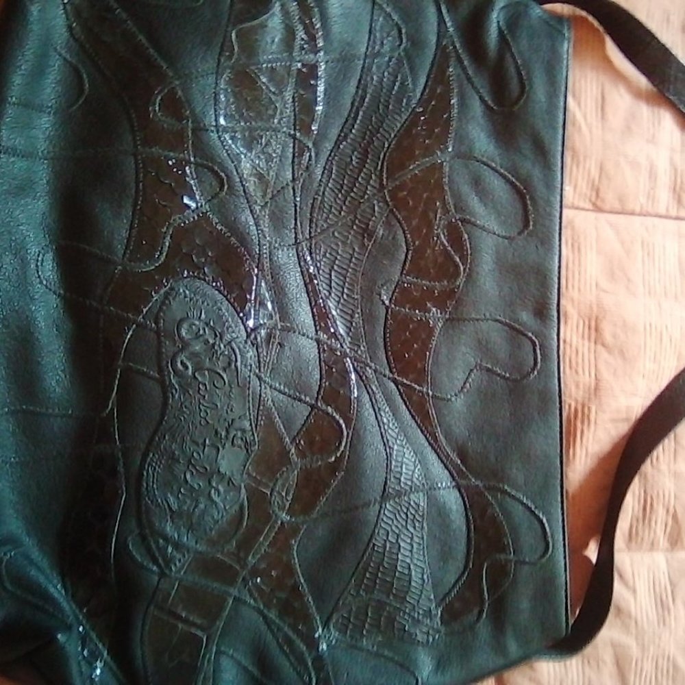 Carlos Falchi Black leather crossbody/tote handbag